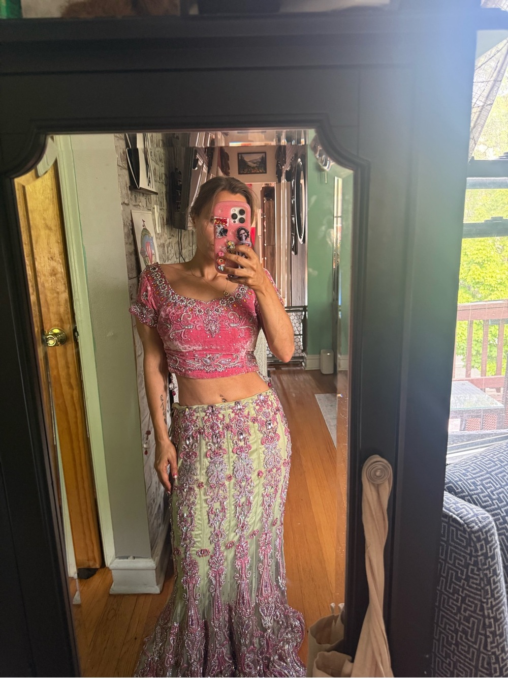 Pink and Green Y2K Mermaid Lehenga Set